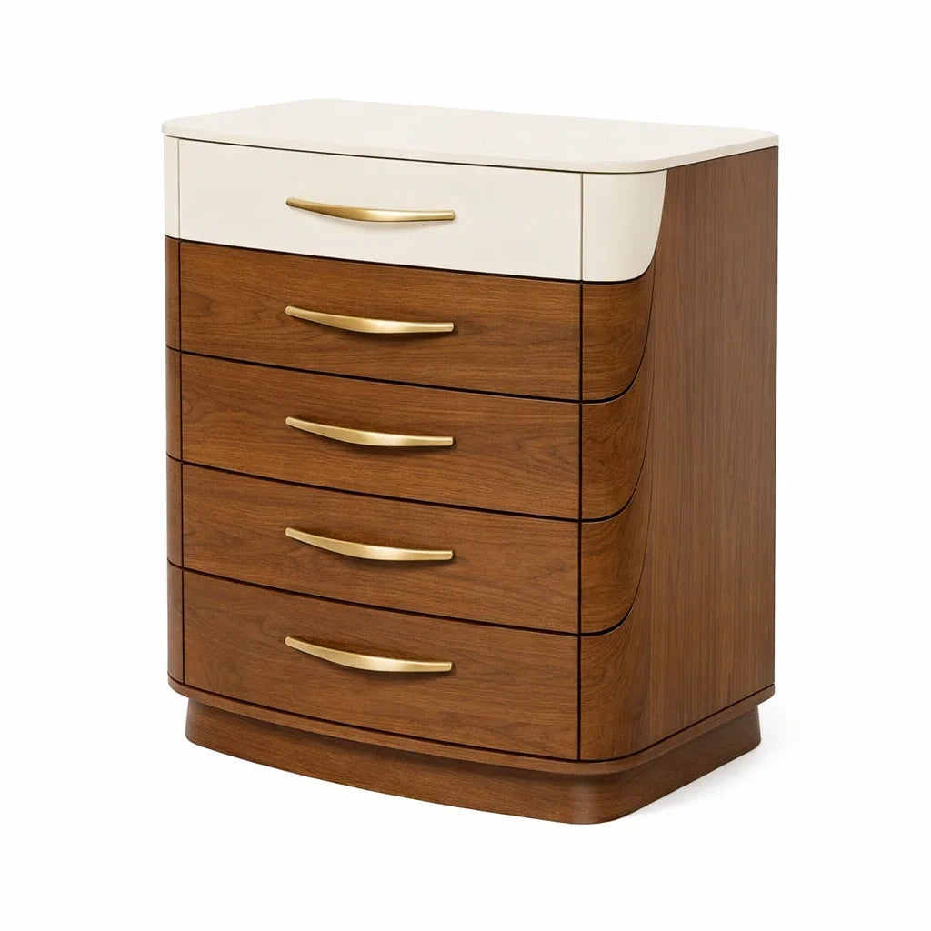 Brown Wooden Drawer Chest with White Top