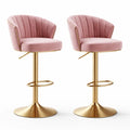 Blush Pink Velvet Adjustable Bar Stools Set of 2 with Gold Metal Base