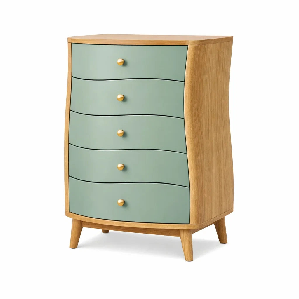 Green Wooden Chest with Curved Drawers