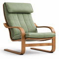 Green Fabric Lounge Chair with Solid Wood Frame