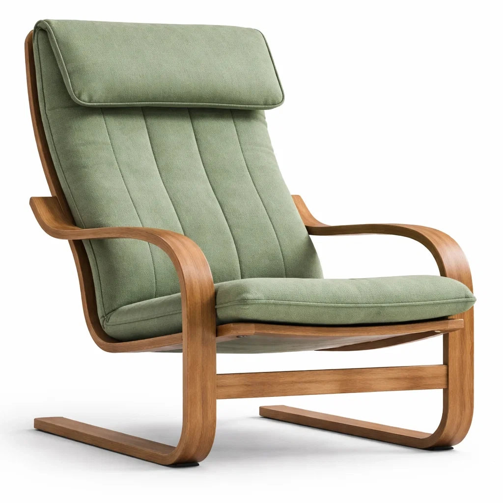 Green Fabric Lounge Chair with Solid Wood Frame