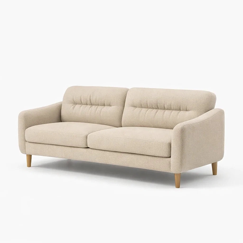 Beige Fabric Two-Seater Sofa with Solid Wood Legs