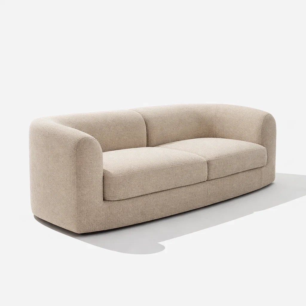 Beige Curved Fabric Two-Seater Sofa