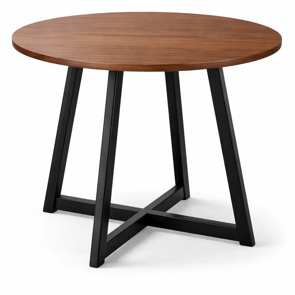 Round Wooden Dining Table with Black Metal Legs
