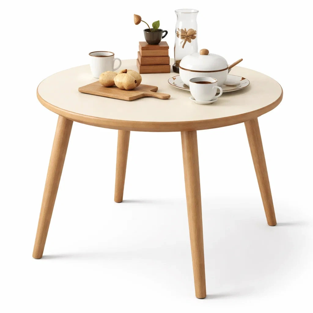 Round Wooden Dining Table with White Tabletop