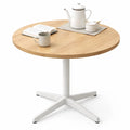 Round Wooden Coffee Table with White Pedestal Base