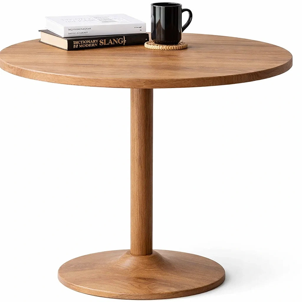 Round Wooden Side Table with Solid Pedestal Base